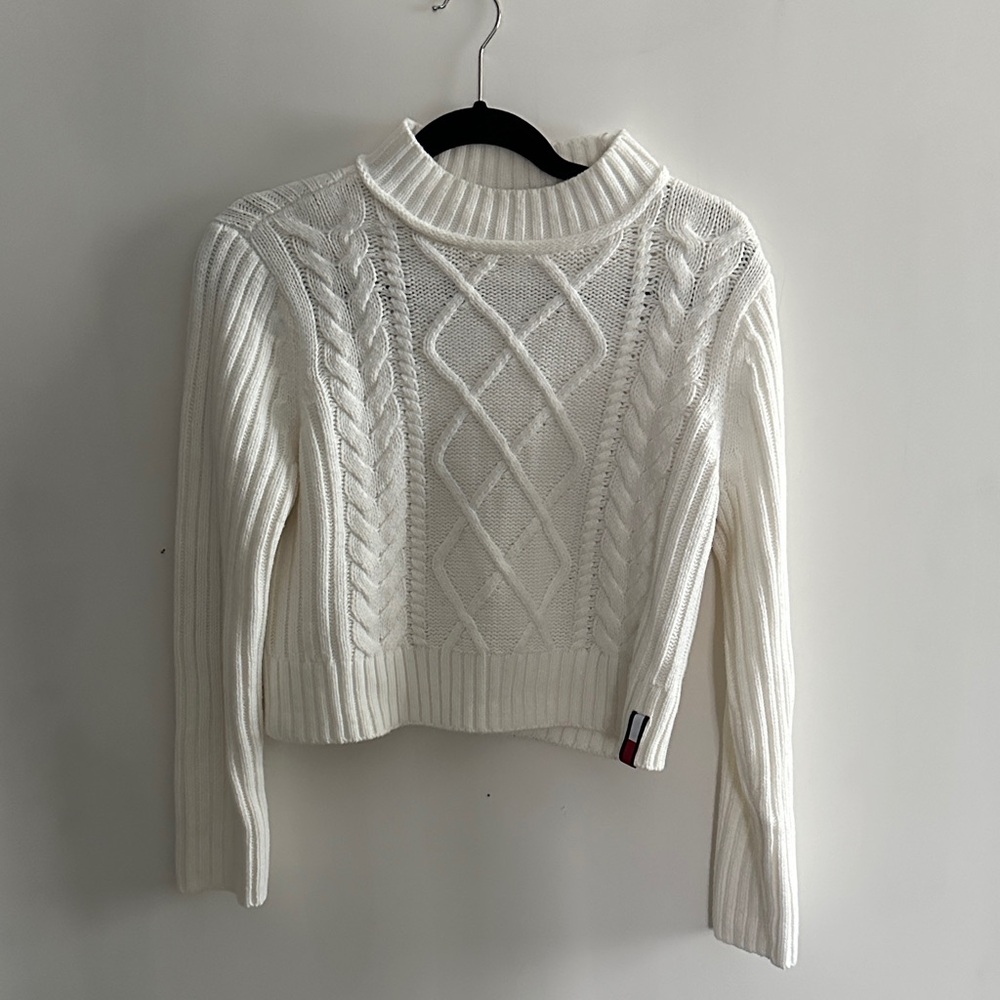 Tommy Hilfiger Cream Cable Knit Turtleneck Sweater